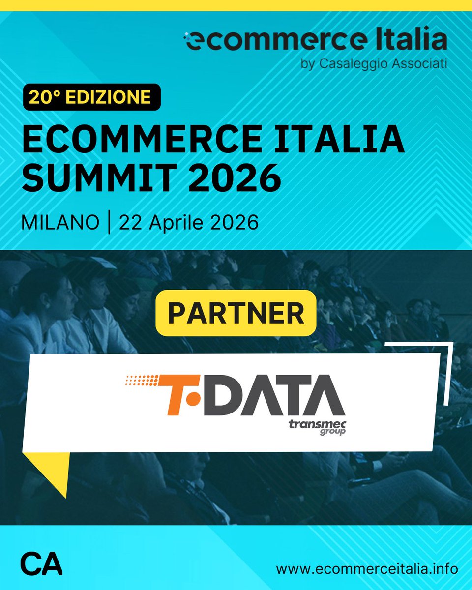 T-Data si unisce in qualità di Partner all’evento “Ecommerce Italia Summit 2026,” in programma il 22 aprile a Milano.

Scopri l’evento: ecommerceitalia.info/report/ecommer…

Scopri T-Data su Ecommerce Italia Advisor:
ecommerceitalia.info/advisor/t-data/

 #ecommerceitalia #ecommerce2026 #TData