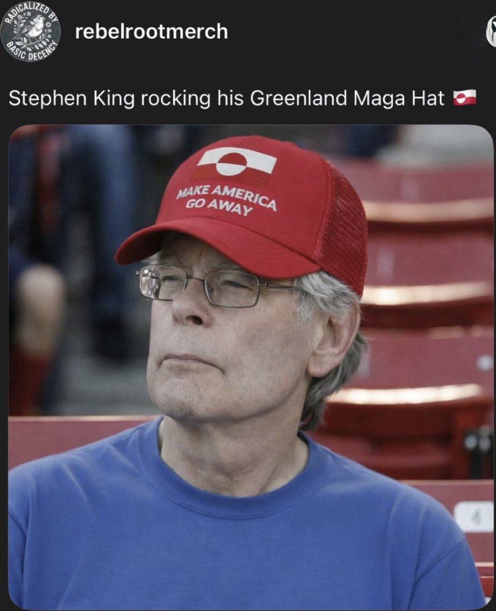 „Make America go away!“

Immer stabil <a href="/StephenKing/">Stephen King</a> 

Mit seinem Grönland-„MAGA“ Cap!
👍🤝🤙