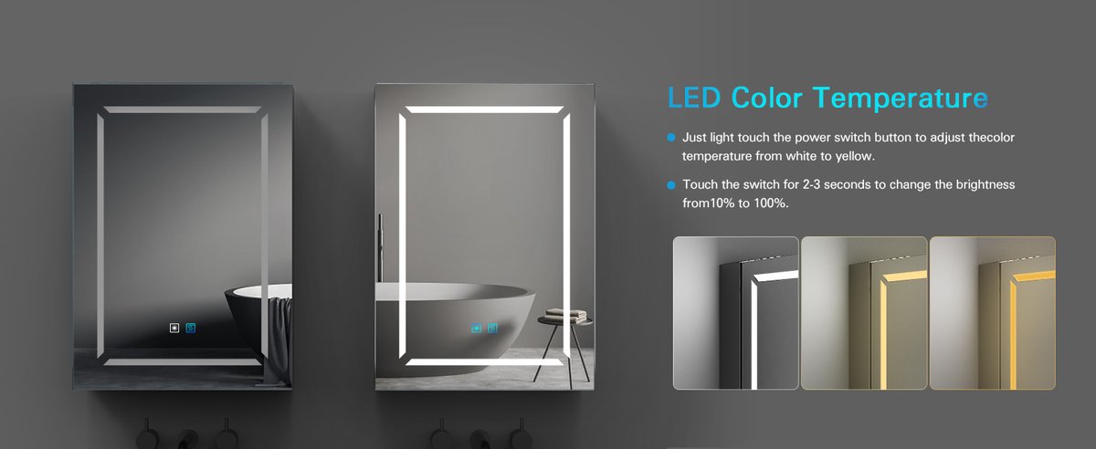 Get that "Golden Hour" glow every single morning. ✨ Our LED Aluminum Mirror Cabinet combines:
- Adjustable lighting (Warm/Neutral/Cool)
- Instant Defogger (No more wiping the mirror!)
- Rust-proof durability
- Sleek, minimalist design

#LEDMirrorCabinet #InteriorDesign