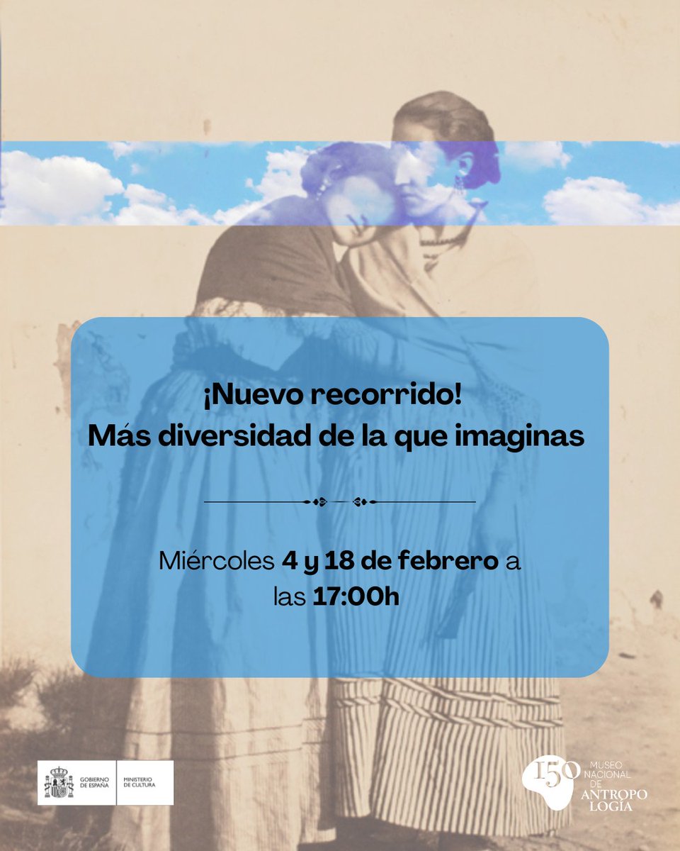 asaeeantropo's tweet photo. ¿Quieres realizar un recorrido diferente por la
colección permanente del @MNdAntropologia  acompañada por su equipo de mediación cultural?

Los días 4 y 18 de febrero, "Más diversidad de la que imaginas", visitas con perspectiva LGTBIQA+

Inscripciones: https://t.co/kQ4UwpYNyp https://t.co/FiDiRADUZe