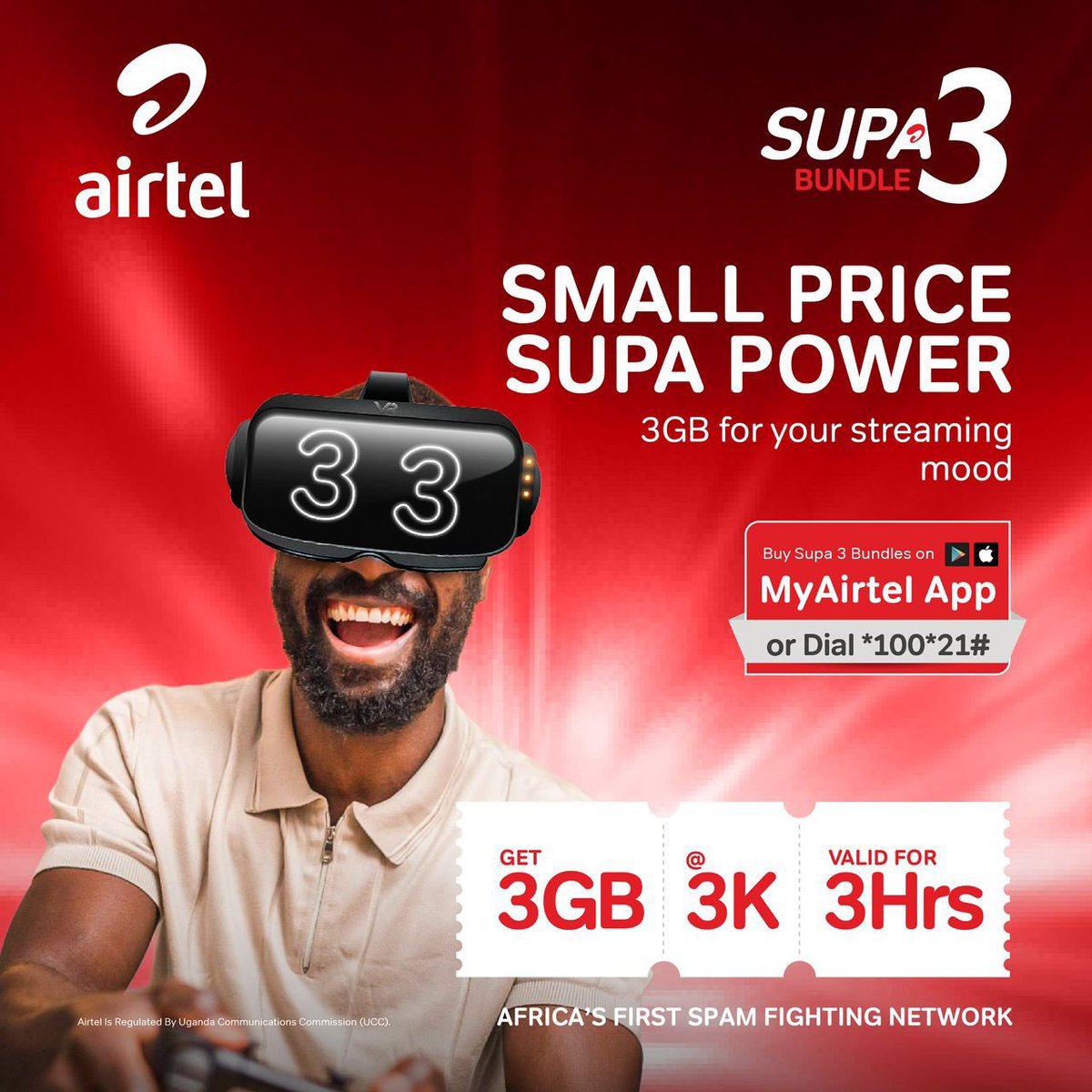 nasiimaroddy's tweet image. Let’s roll with Supa 3 Bundles 
Enjoy 3GB for just 3K, valid for 3 hours
Available on MyAirtel App or dial *100*21# and stay connected.

#Supa3bundles