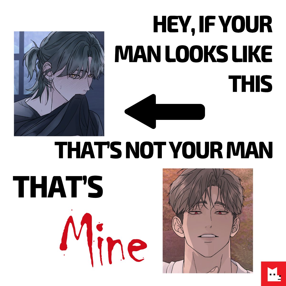 LezhinComics_US's tweet image. Not your man. Not my man. 𝙊𝙪𝙧 𝙢𝙖𝙣😎

𝗠𝗲𝗲𝘁 𝘁𝗵𝗲𝗺 𝗻𝗼𝘄! 
👉tinyurl.com/55txkeua 

#ThatsNotYourMan #LezhinUS #LezhinComics