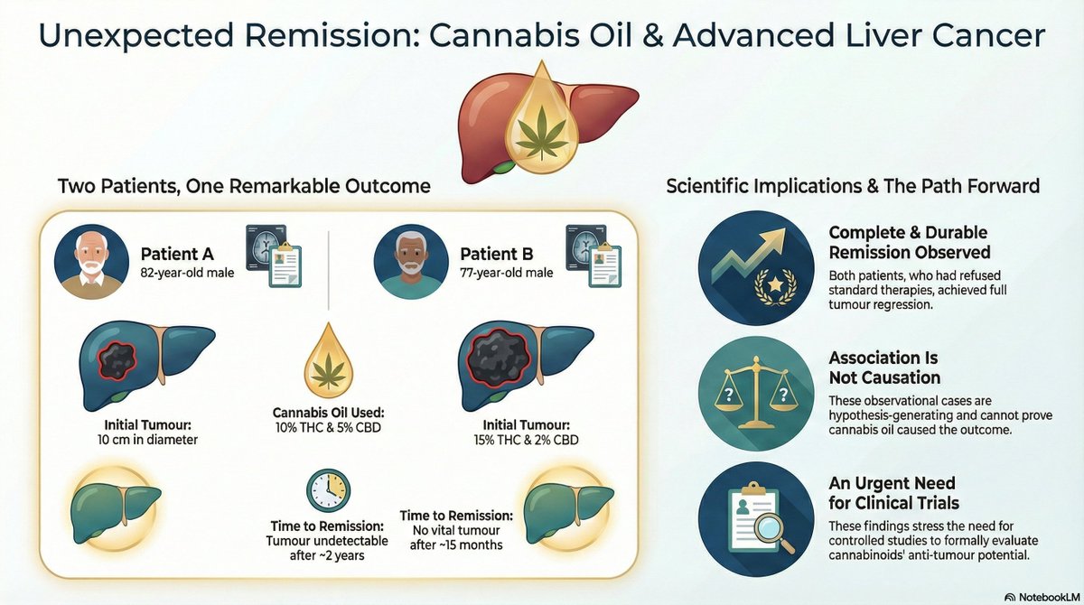 marclanders's tweet photo. Doctors shocked: Advanced HCC (worst prognosis cancer) completely melts away in two patients using only THC/CBD oil drops.  

What happened in these two cases:  

Two elderly patients (one 82 years old, one 77 years old) had very advanced liver cancer with a lot of tumors.  

Doctors had basically run out of treatment options for them.  

Both started using cannabis oil under the tongue just to feel better and control symptoms:  

Patient A: a mild oil (10% THC + 5% CBD), 2 drops, 3 times a day 

Patient B: a stronger oil (15% THC + 2% CBD), 5 drops, 2 times a day  

Surprisingly, scans later showed that all of their tumors completely disappeared and stayed gone for a long time (complete and lasting remission).

Be sure and subscribe to our FREE weekly medical cannabis newsletter to get these and more delivered automatically to your inbox! https://t.co/hKOX5utQ8P

https://t.co/dSbByOppjB
