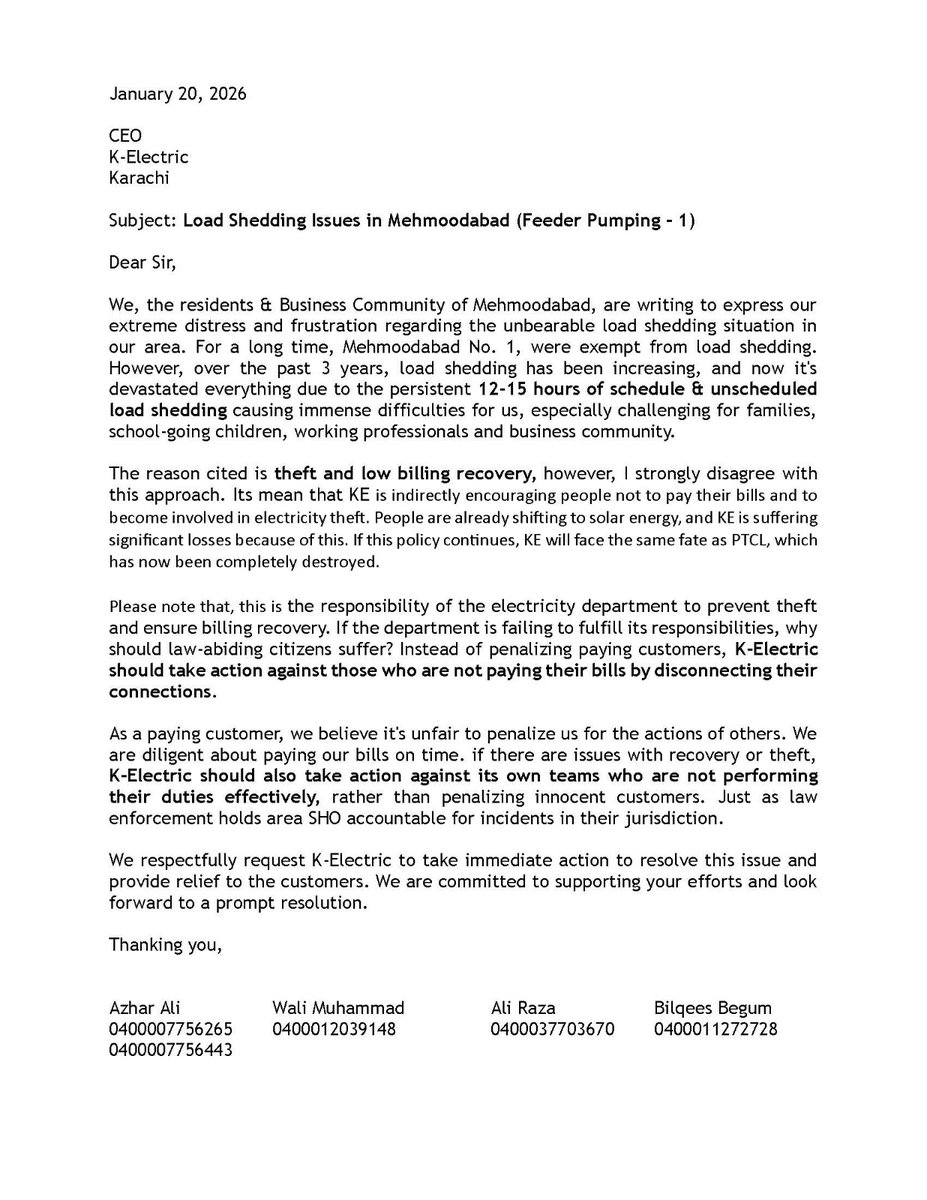 ali8233441's tweet photo. @KElectricPk 
Dear Sir, We'll await your positive response and hope that you'll take necessary action on the below letter. https://t.co/M8clVrphad