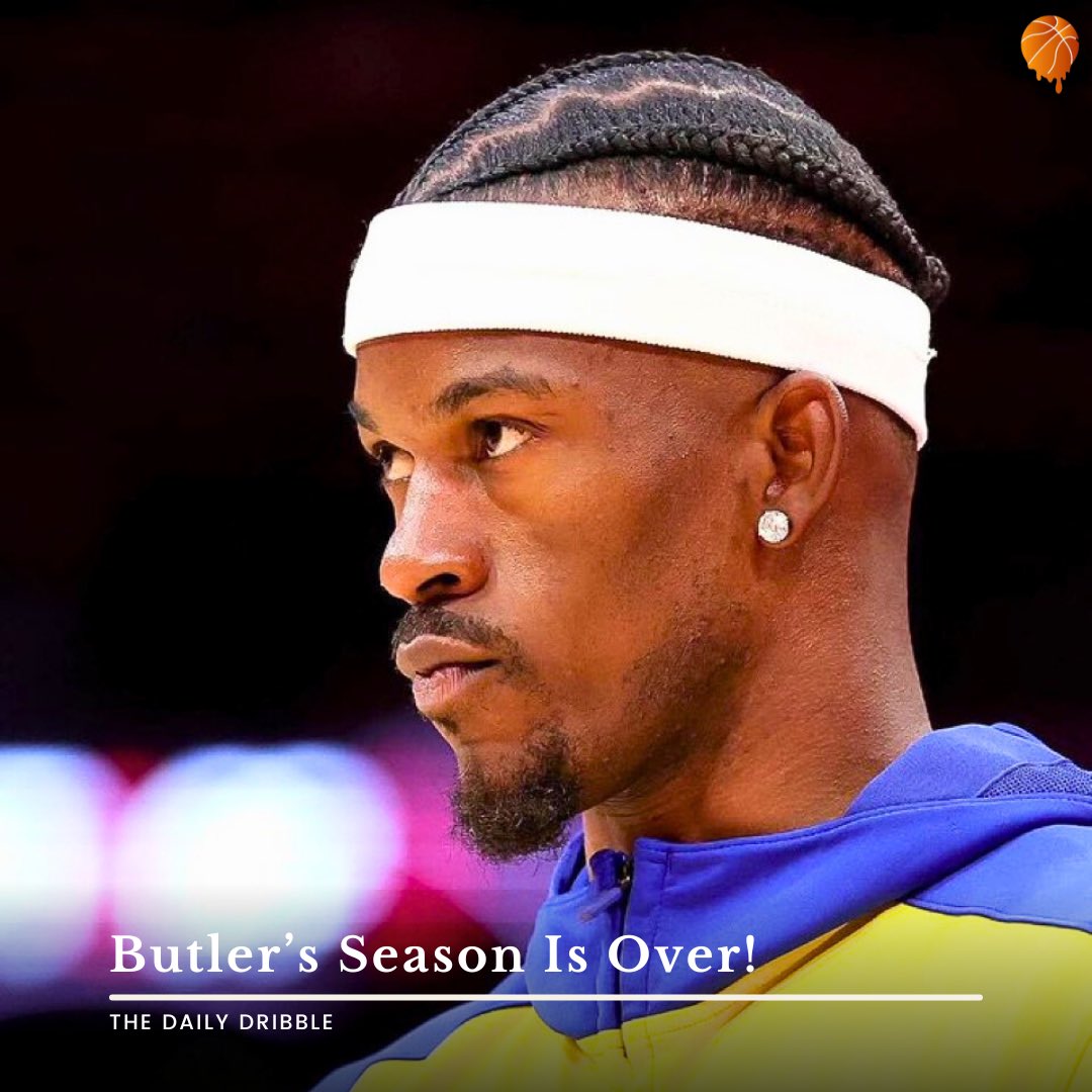 DailyDribblePod's tweet photo. Brutal news 😔 Jimmy Butler suffers a season-ending ACL injury. Wishing him a smooth recovery.

For the Warriors, this is a massive hit to their playoff hopes — the margin just got a lot thinner. 🏀💔 https://t.co/1hD4xXYaes
