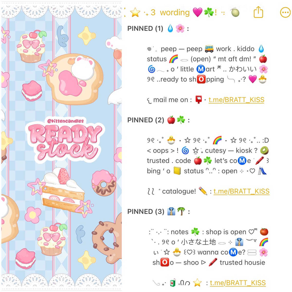 kittencandles's tweet photo. 🍎 “PEEP — 🅿️EEP” .. !! 🚌✋
help repost mate! thankie 🐣🩷

hai ☘️🥝 ! hari ini judith bawain 6 PINNED WORDING ready stock 💧 <3 with price only 5.500 / each ajah lho ‼️👀 ayo jajan sekarang 🌈 >__< pemesanan bisa lewat dm atau tele ya!

tags 🌀  : #zonauang #zonaba https://t.co/TO5nnZuIvi
