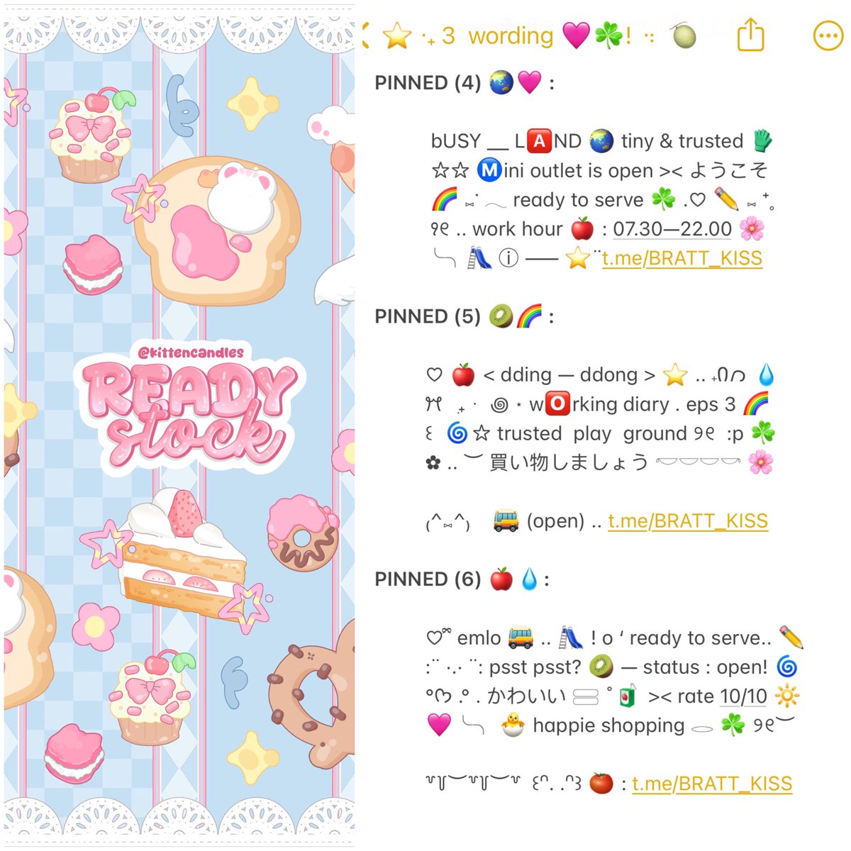 kittencandles's tweet photo. 🍎 “PEEP — 🅿️EEP” .. !! 🚌✋
help repost mate! thankie 🐣🩷

hai ☘️🥝 ! hari ini judith bawain 6 PINNED WORDING ready stock 💧 <3 with price only 5.500 / each ajah lho ‼️👀 ayo jajan sekarang 🌈 >__< pemesanan bisa lewat dm atau tele ya!

tags 🌀  : #zonauang #zonaba https://t.co/TO5nnZuIvi