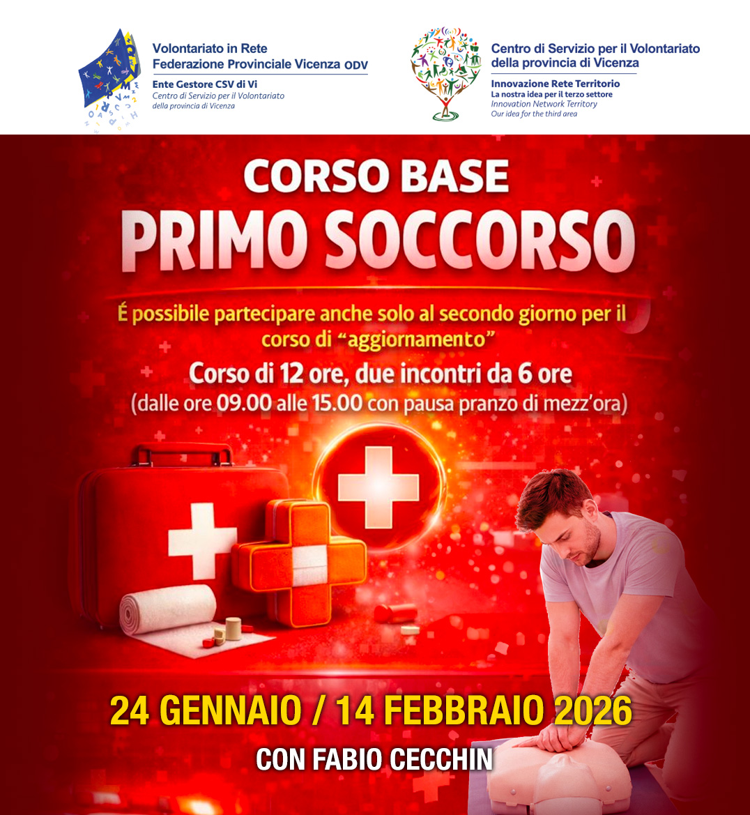 🩺🚑 Corso base di primo soccorso!  

📅 24/01 – 14/02/2026
📍 IN PRESENZA
📝 Iscrizione obbligatoria — posti limitati!

Passa parola tra i volontari del tuo gruppo!

Per info e iscrizioni: forms.gle/44HcyBXwQ3msxb…