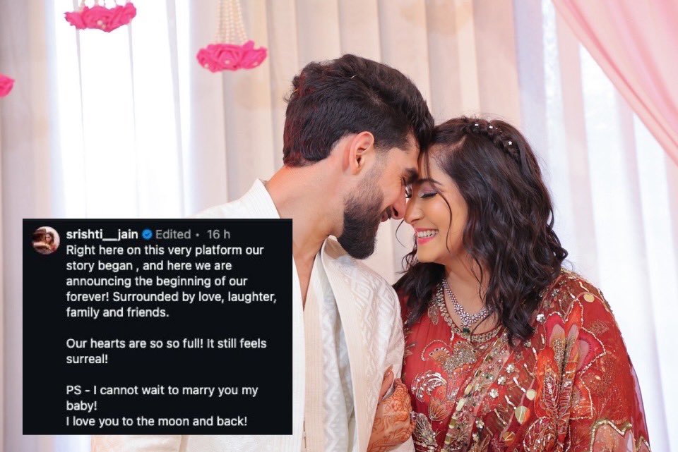 indiaforums's tweet image. Ganga Mai Ki Betiyan fame Srishti Jain gets engaged to Shrey Gupta! The actress pens a heartfelt note saying, “Cannot wait to marry you.” Congratulations to the couple ❤️
.
.
.
#SrishtiJain #ShreyGupta #Engaged #GangaMaiKiBetiyan #TVCelebs #TVNews #CelebrityEngagement