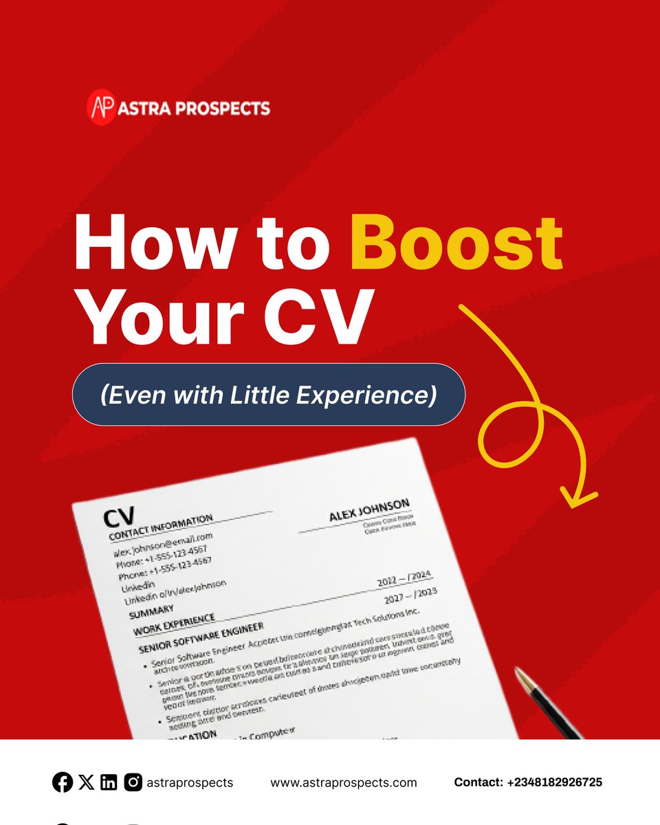 AstraProspects's tweet photo. How to Boost Your CV (even with little experience)

OPEN https://t.co/O6I9XSonxL