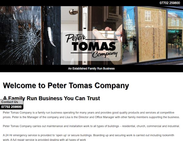 OMD Websites launches #responsive #website for #Rushden #Northamptonshire business Peter Tomas Company: Carries out maintenance and installation work to all types of buildings – residential, church, commercial and industrial. petertomascompany.co.uk