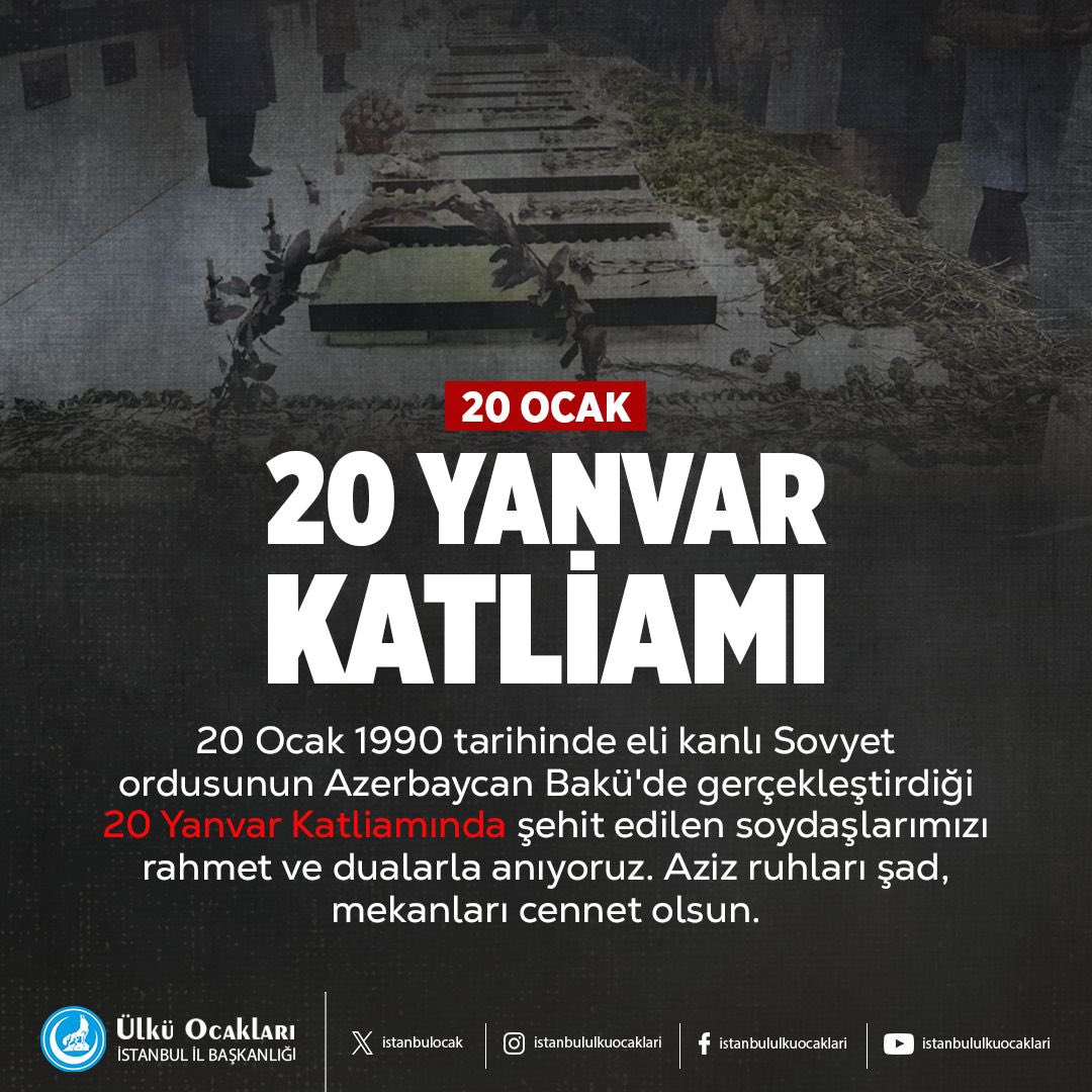 #20Yanvar Katliamını Unutmadık, Unutmayacağız!

Şehit Soydaşlarımızı Rahmet ve Dualarla Anıyoruz.