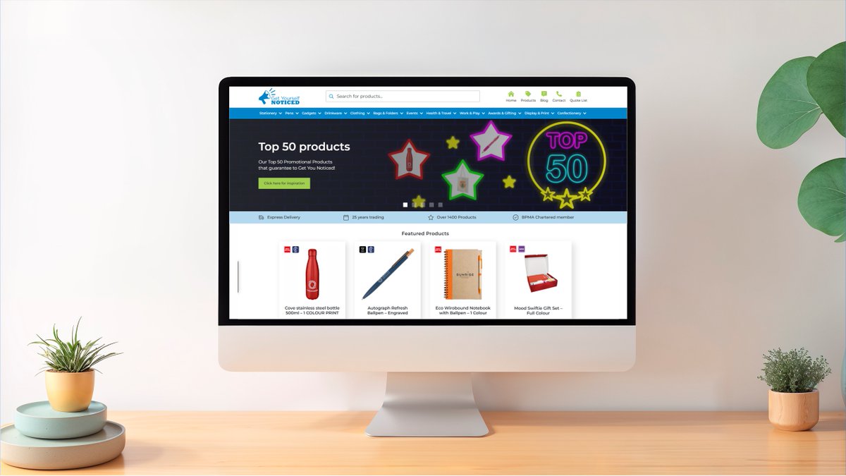 Check out our new website!  Featuring over 1800 products!
If you are looking for promotional merchandise,  business gifts, clothing or display solutions this is a great place to get inspired, we have something to suit all budgets. getyourselfnoticed.com