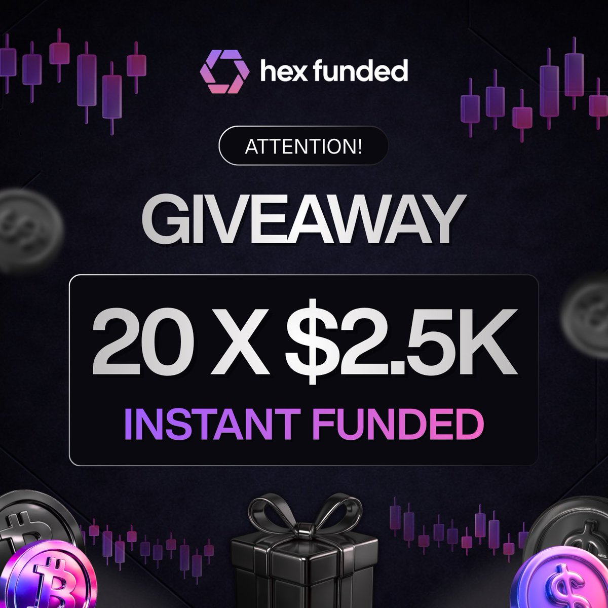 HexFunded's tweet image. 🚨 GIVEAWAY ALERT 🚨 

We are giving away 20 x $2.5k Instant Funded Accounts 🎁💜

To enter:
☑️ Like, Repost &amp;amp; Follow @hexfunded
☑️ Tag 2 Trader Friends
☑️ Join Our Discord

Join Discord 👉 hexfundeddiscord.com

Winners announced in 48 hours ⏳