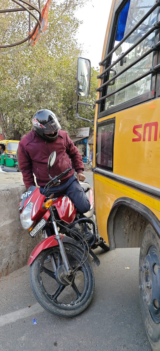 This is a school bus in Lucknow and its driver thought nothing of almost running over this young man
