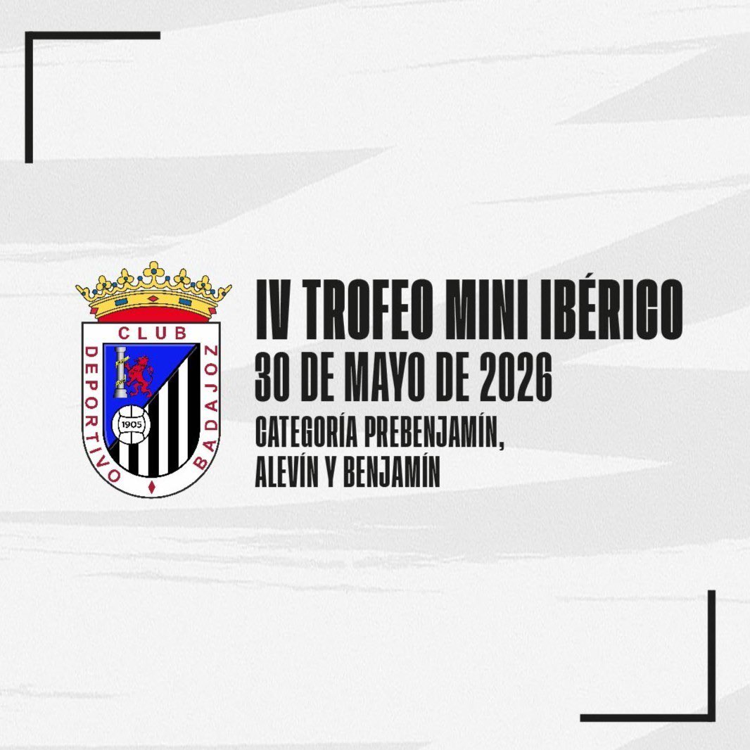 🏆 𝐈𝐕 𝐓𝐑𝐎𝐅𝐄𝐎 𝐌𝐈𝐍𝐈 𝐈𝐁𝐄́𝐑𝐈𝐂𝐎
🗓 30 de mayo de 2026
🏟 Estadio Nuevo Vivero
👥 Categoría Prebenjamín, Benjamín y Alevín

🔜 Próximamente más información…