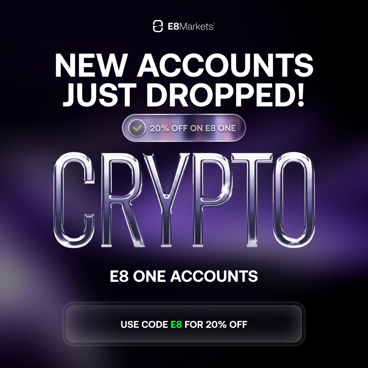 Our #1 most popular program is finally coming to Crypto. 🪙 You asked for  it, so we brought the E8 One model to the crypto market. What does that  mean for you?