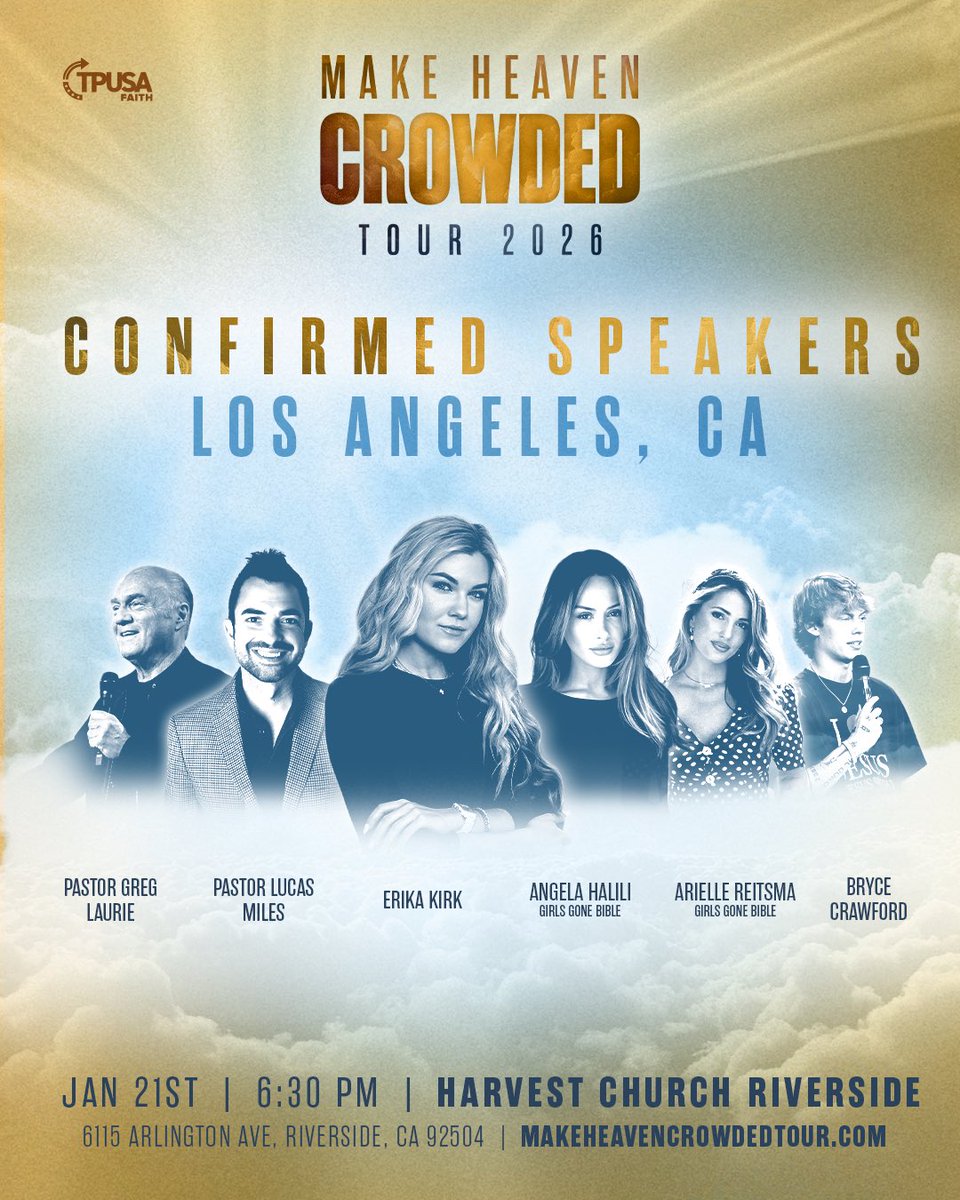 TheFirstMrChip's tweet image. I LOVE LA!!  I love it even more because it’s the VERY FIRST stop of the TPUSA Faith Make Heaven Crowded Tour!!🔥🤩 My team and I are headed that way today, pray for God to move BIG TIME with this tour and that He would work through us to make 👏 it  👏 happen 👏🙏❤️💯🇺🇸…