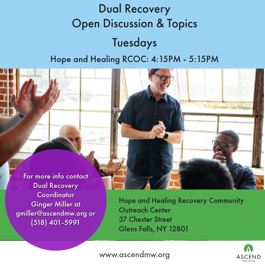ASCEND_MW's tweet image. Today is Tuesday. Dual Recovery Group meets today. You don’t have to do this alone—support is here.