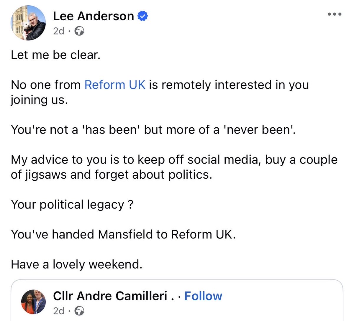 lukejcr's tweet image. Let’s talk about the worst thing in Reform: their utter lack of manners.

They talk down to everyone, whoever they are, with a staggering sense of arrogance and entitlement. Three examples in the last week alone. 👎

It’s not just rude. I suspect it will be their undoing.