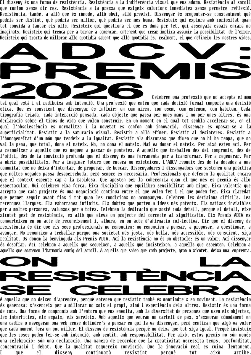 CDICV's tweet photo. EL DISEÑO COMO “ACTO DE RESISTENCIA Y COMPROMISO”: SE ABRE LA CONVOCATORIA DE LOS PREMIOS ADCV 2026
@ADCV_com
+info: https://t.co/hXLNynGk2e
#CDICV #ADCV #PremisADCV2026 https://t.co/B4OTgR9ksZ