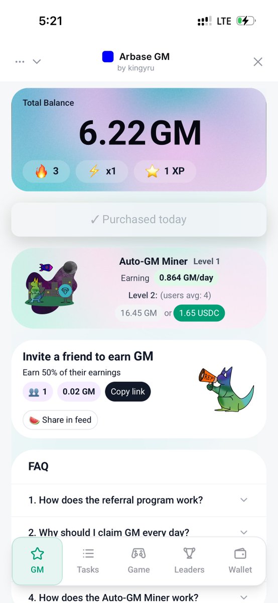 walexinoh's tweet photo. Checked out Arbase GM on @base (add me walexinoh.farcaster.eth) 🚀  

Fun P2E mini-app: Daily check-ins for GMs, optional Miner (1.34 USDC) + Merge game (4 USDC).  

Climb leaderboard for real USDC airdrops!  

Dev Kingyru already distributed $3,750 to top players.  

Now my question is that, when does LB reset? @kingyru 

https://t.co/3lQ7v4QBAm