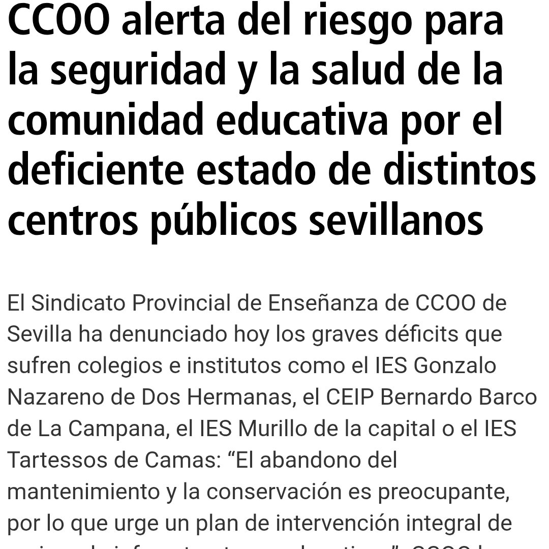 Cinco heridos por la caída del techo en el IES Miguel de Cervantes de Sevilla. Llevamos años advirtiendo del grave deterioro de las infraestructuras de nuestros centros.