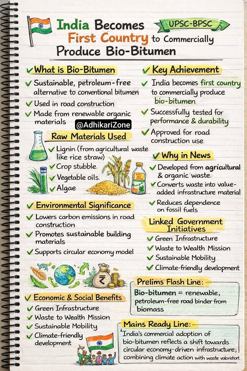 Adhikari_Zone's tweet image. #BioBitumen #CurrentAffairs #UPSC #BPSC #UPSCPrelims #BPSCPrelims #IndianEconomy #GreenInfrastructure #SustainableDevelopment