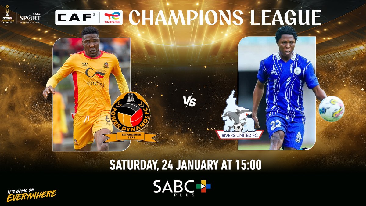 SABC_Sport's tweet photo. โฝ๐ #TotalEnergiesCAFChampions |
๐ฟ๐ฒ Power Dynamos ๐ ๐ณ๐ฌ Rivers United FC
๐
Sat, 24 Jan |โฐ 15:00
๐บ SABC Sport Channel
๐ป Stream live on https://t.co/mPFr5lSZOU | ๐ฒ Download the app now and never miss a moment of the action!!!
#SABCSport #ItsGameOnEverywhere #TotalEnergiesCAFChampions