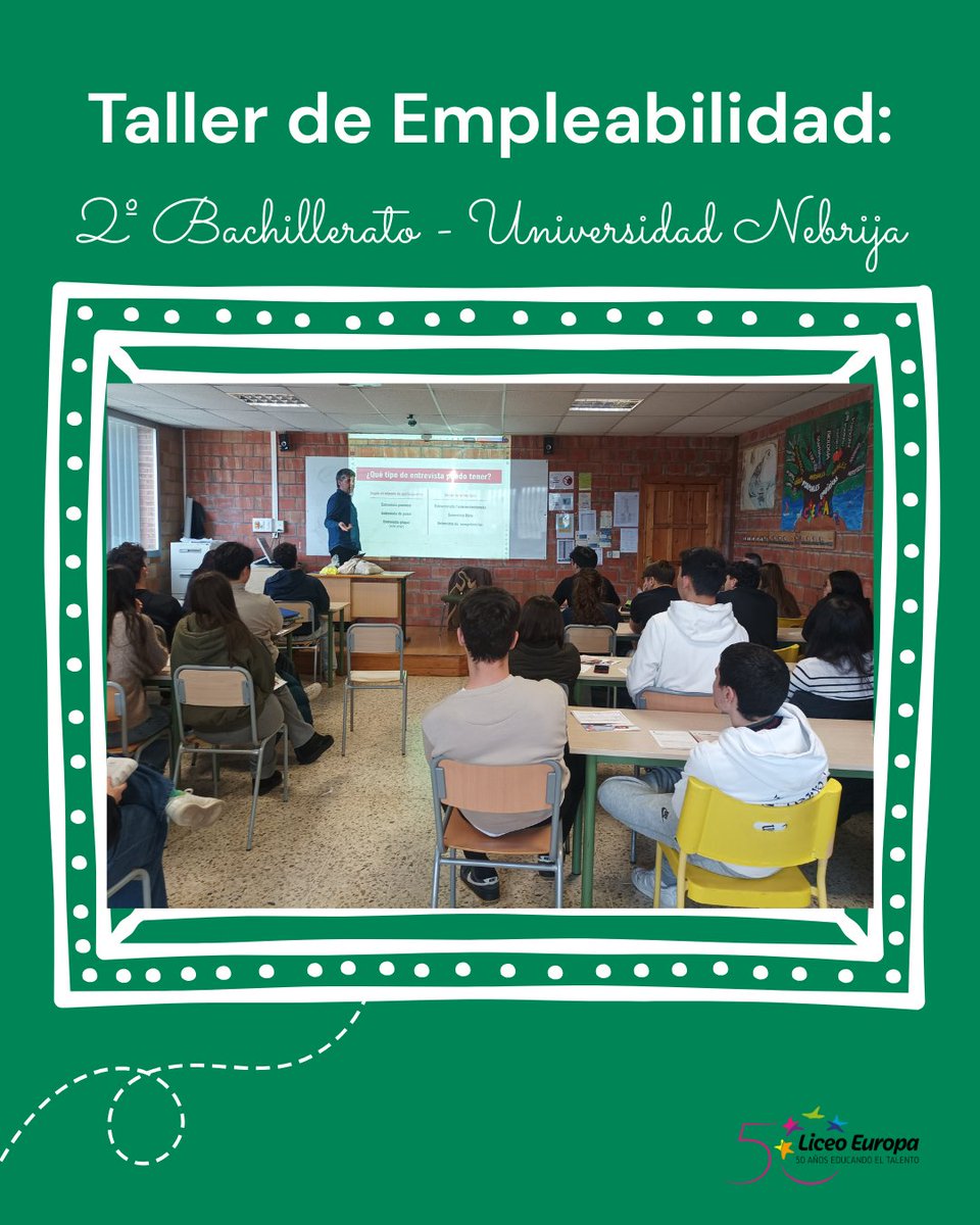 L@s alumn@s de 2º de Bachillerato participaron hace unos días en un Taller de Empleabilidad impartido por la Universidad Nebrija. 

Recibieron información sobre cómo hacer y presentar un Curriculum Vitae y cómo afrontar una entrevista de trabajo.
