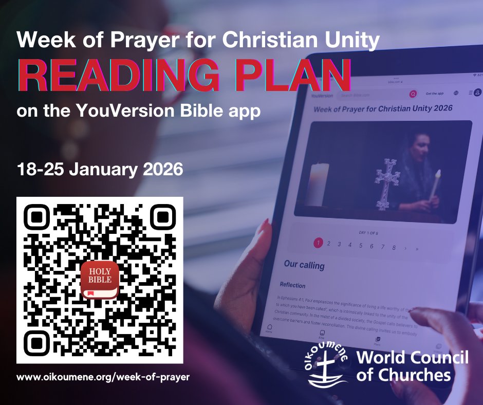 Oikoumene's tweet image. 📖 Join the 8-day reading plan during the Week of Prayer for Christian Unity on the @YouVersion Bible App!
Inspired by Ephesians 4:4, each day invites us to reflect on our shared calling to unity: bible.com/reading-plans/…
#WPCU2026 #WeekOfPrayer #ChristianUnity #YouVersion