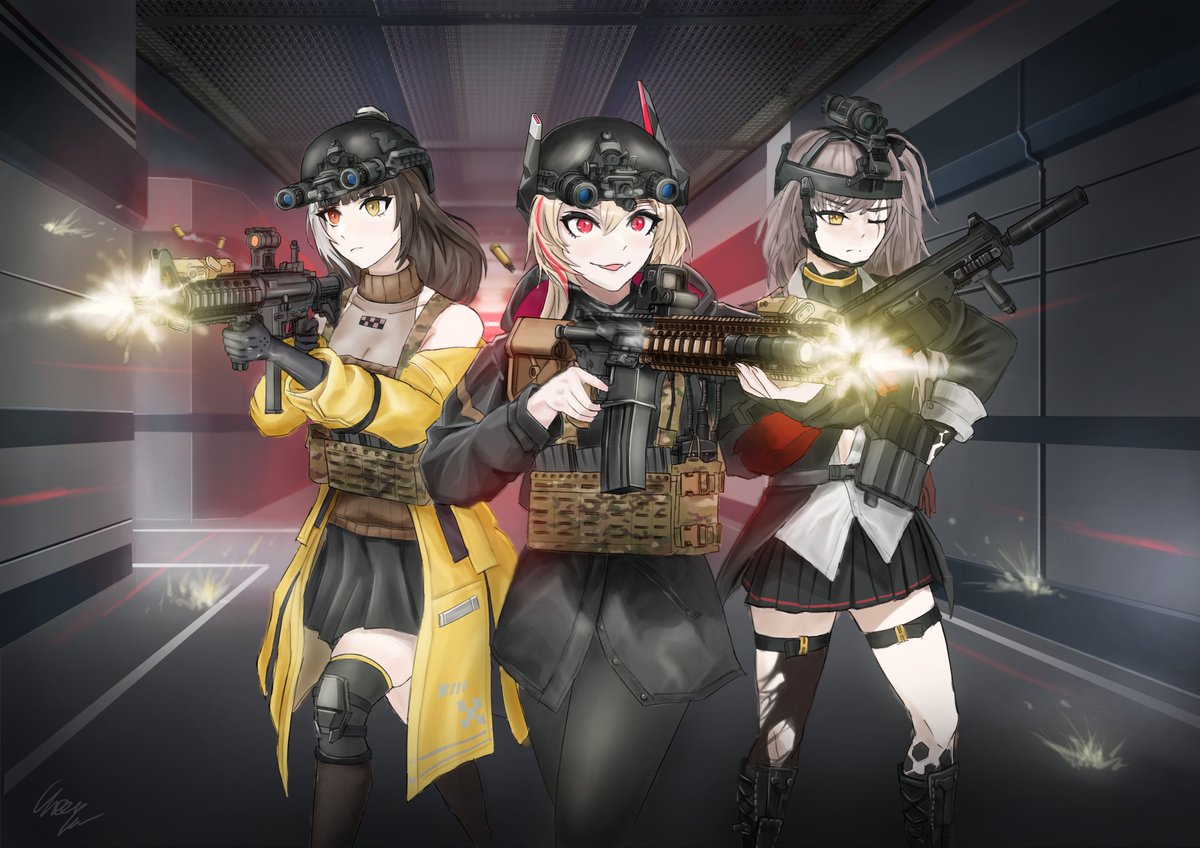 "Violence of Action" 
Soppo, Robella and Leva in a firefight. 
#GirlsFrontline2Exilium #ドルフロ2 #少女前线2 #소녀전선2  #少女前線 #SOPMOD2 #RO635 #UMP45 #Leva #Robella