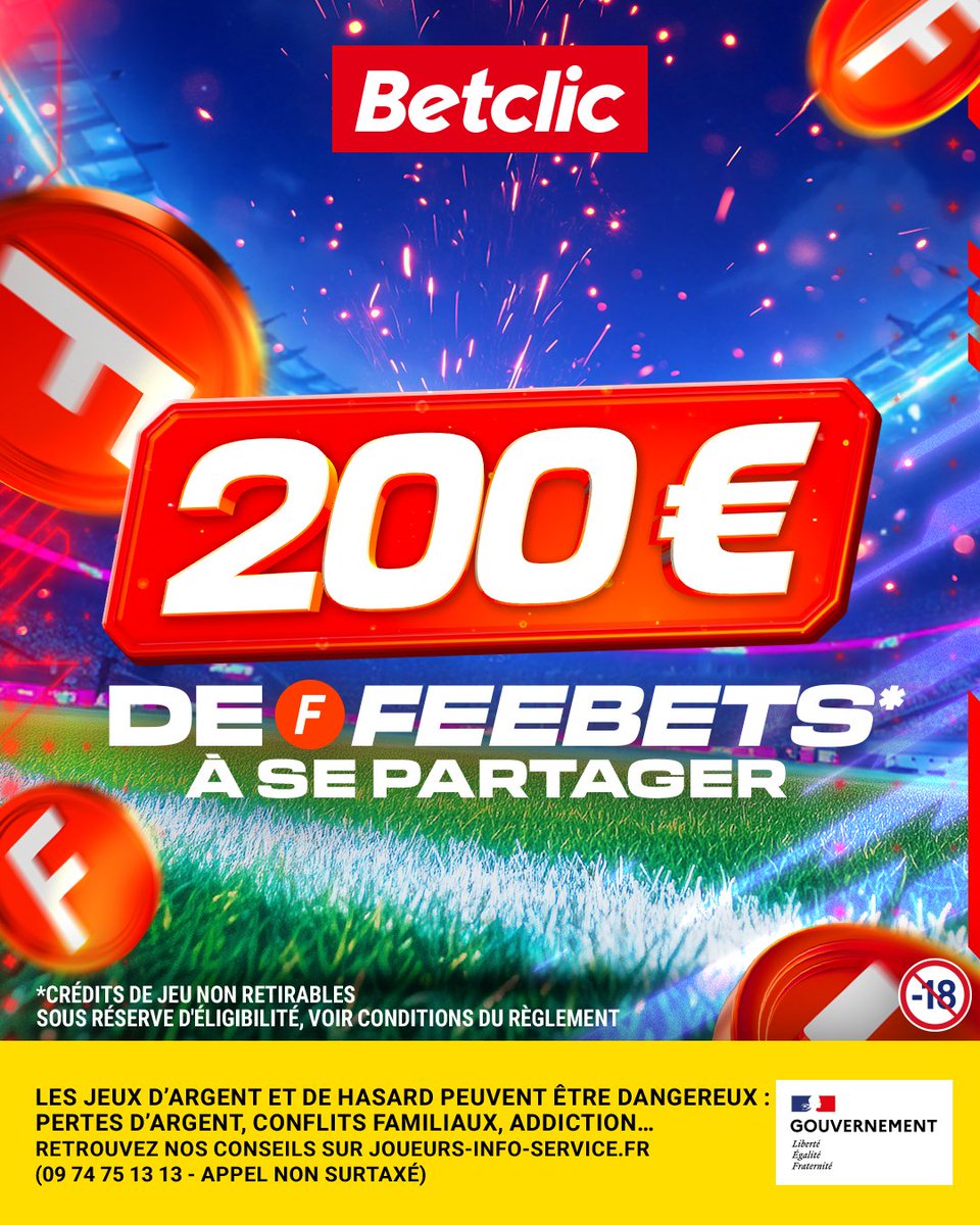 Retour de la LDC = FEEEEEBETS* ! ⚡️

🎁 10 x 20€ de Feebets* à se partager pour se régaler devant les matchs !

🍀 RT + partage un GIF de l'équipe sur laquelle tu vas parier ce soir + ton pseudo Betclic