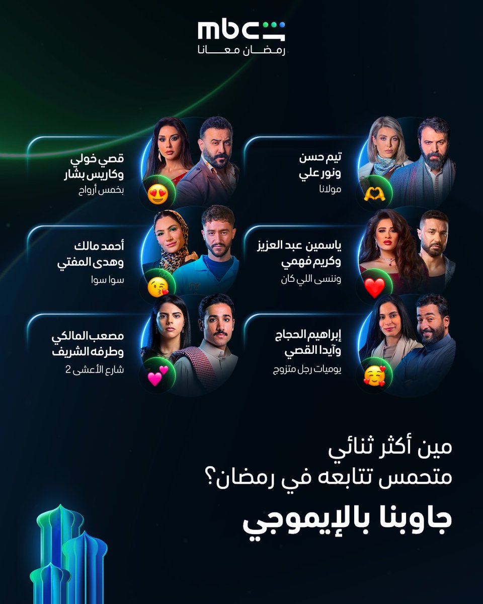 MBCShahid's tweet image. كلهم أحلى من بعض أكيد 🤩
بس مين أكثر كابل متحمسين تشوفوه في رمضان؟ 🧐
#MBCShahid
#رمضان_معانا 

onshahid.net/6018C4oNe