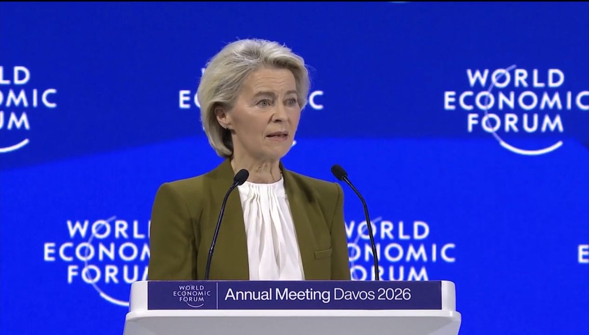 In her Davos speech ⁦<a href="/vonderleyen/">Ursula von der Leyen</a>⁩ says that the 🇪🇺 response to the latest Trump 🇺🇸 tariffs threats will be ”unflinching, united and proportional.” Thats sounds right.
