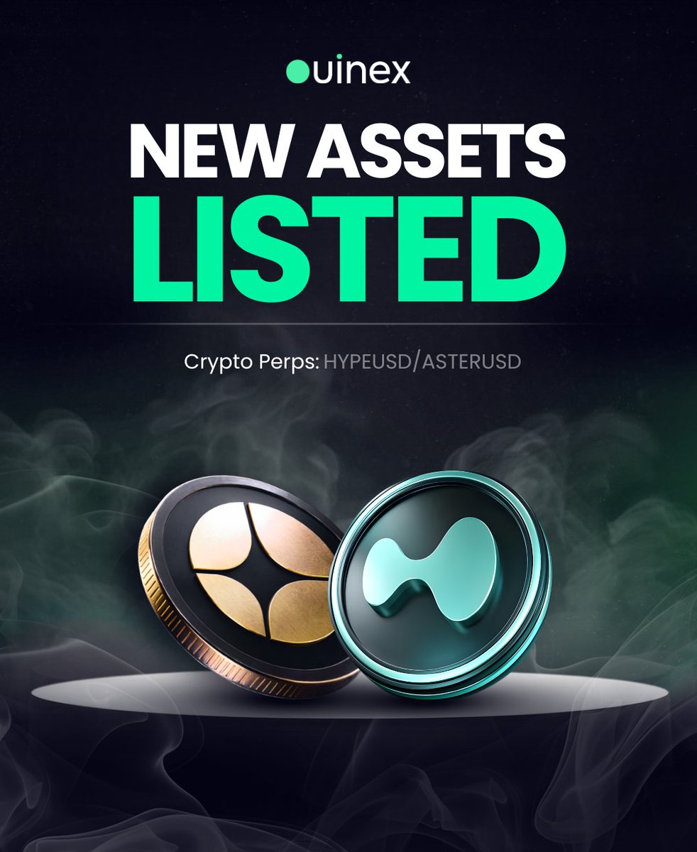 Did you know you can now trade these assets on Ouinex? Just listed!

Crypto Perps
- HYPEUSD
- ASTERUSD

Assets dropping daily. Stay tuned.

Spot crypto. Stocks. Indices. Crypto perps. Commodities. Forex. One platform, all assets. Sign up and start trading: live.ouinex.com/login/signIn