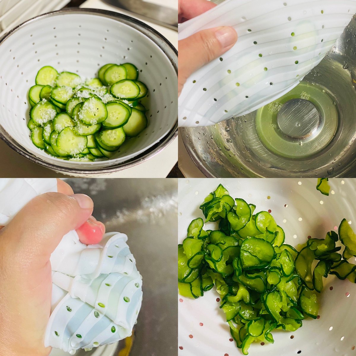 1000bero_net's tweet image. Q.「QOLが爆上がりするものあったら、教えてください」

A.100均の「絞れるシリコンザル」です。塩もみ胡瓜が手に張りつくことなく、そのまま絞れるのが楽すぎます😆