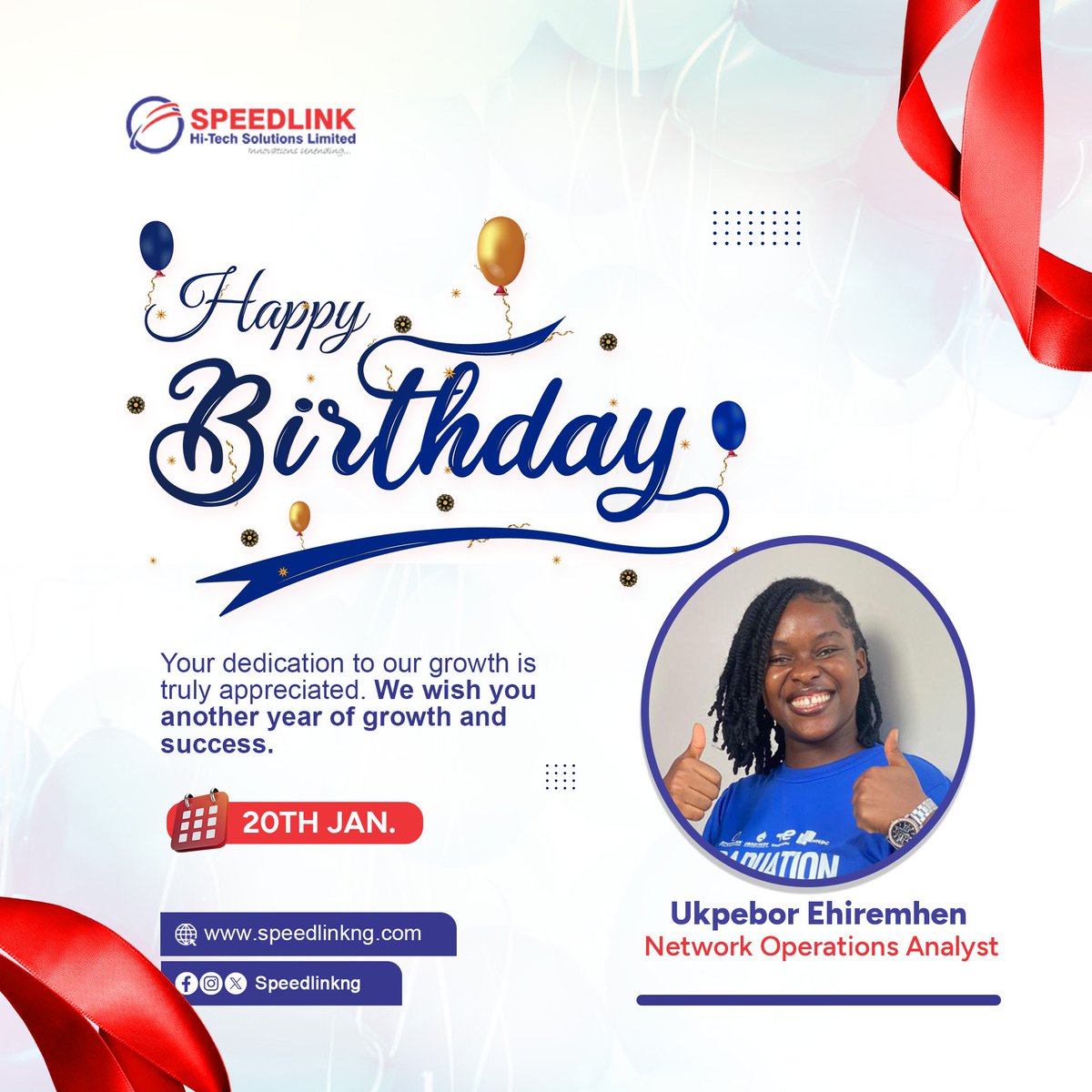 Happy Birthday to an amazing member of the Speedlink family, <a href="/ehi_ukpebs/">EHIREMHEN UKPEBOR</a> 🎉
Your dedication and positive energy make a real difference. We’re proud to have you on the team and excited for what’s ahead.
#Speedlink #HappyBirthday