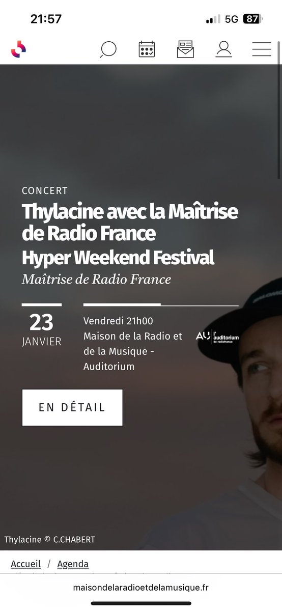 Je vends une place de concert pour Thylacine à la maison de la radio avec la Maîtrise de Radio France le vendredi 23 janvier prochain !
25€ catégorie 4 (prix d'achat)
Je crois que c'est complet donc hésitez pas si ça peut intéresser quelqu'un :)