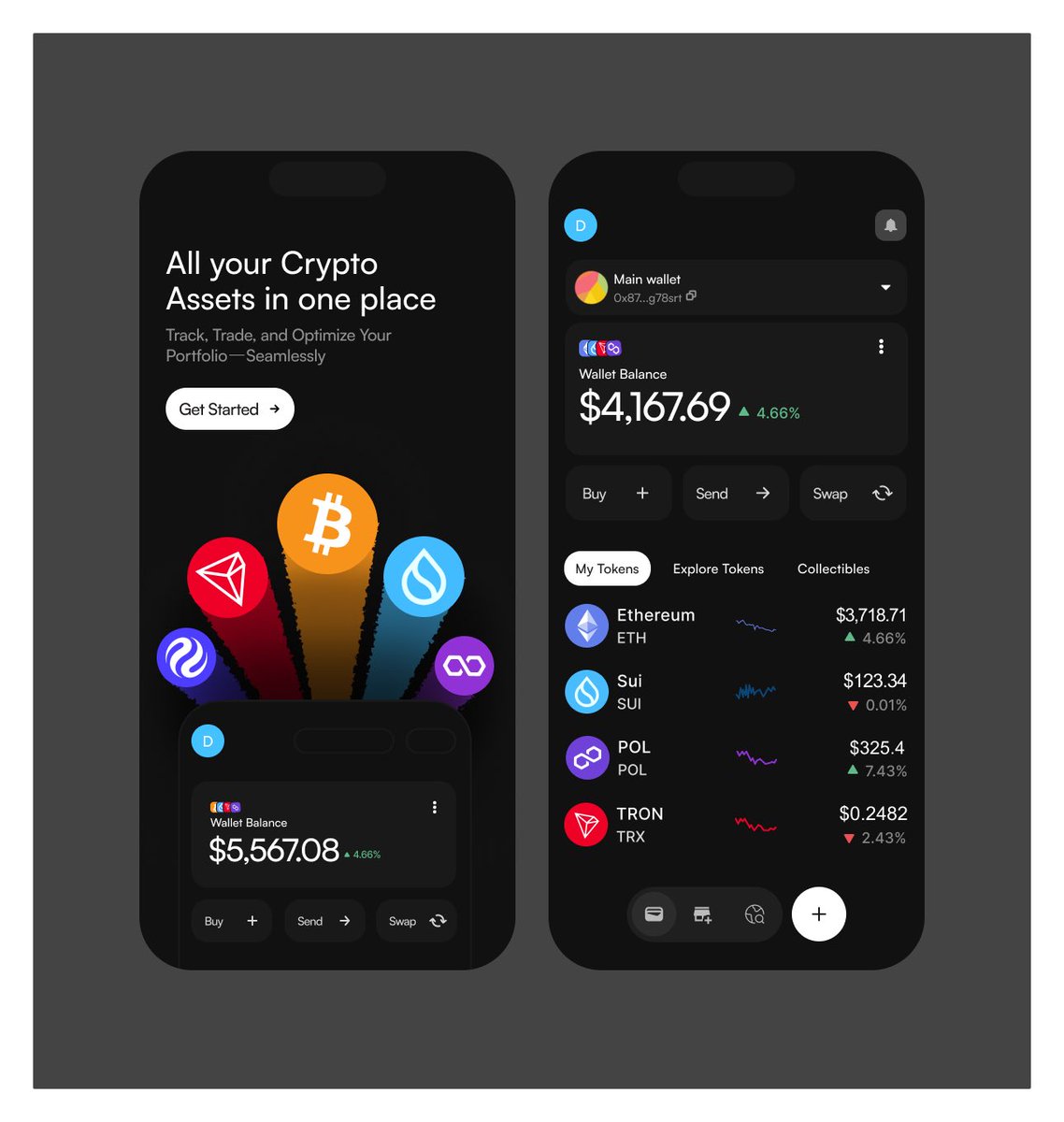 I saw this crypto app design, loved the art and told myself to try recreating it. 

Might not be pixel perfect but it’s close

Spot the difference 🙂

Actual - Left.
Clone - Right