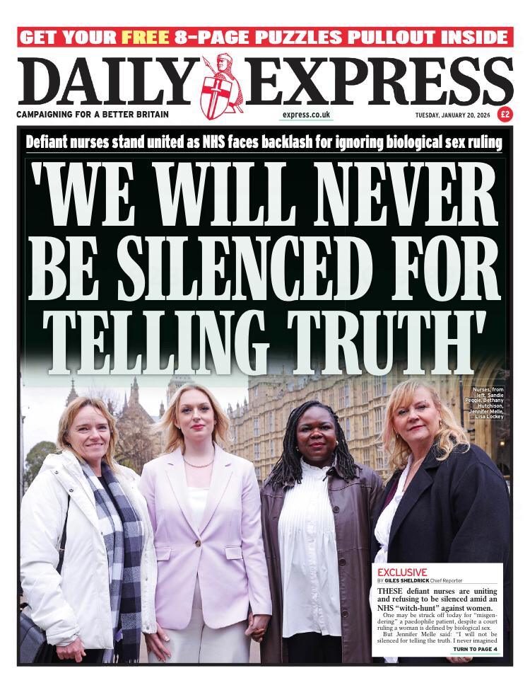 Nurses from across the UK are now the face of the fight for sex-based rights 🧵 

<a href="/Daily_Express/">Daily Express</a> front page this morning.