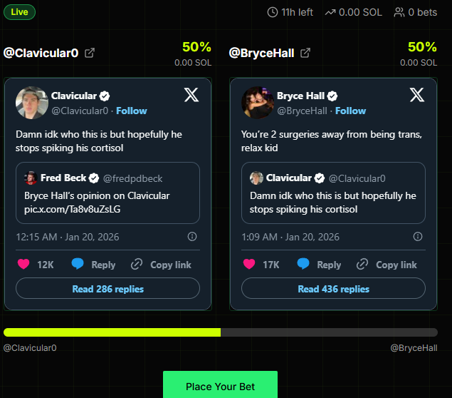 RATIO_on_SOL's tweet image. New market just dropped!

@Clavicular0 vs @BryceHall 

Place your bet 👇
ratioed.rip/markets