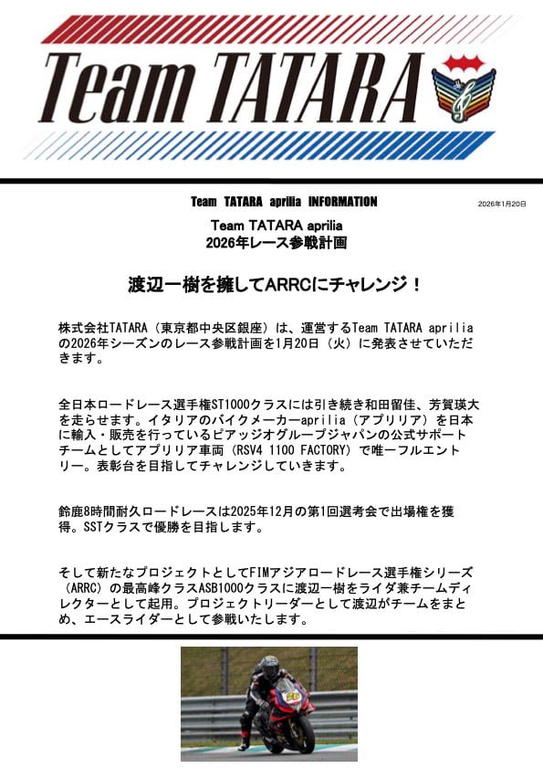 【公式】TeamTATARAaprilia tweet media