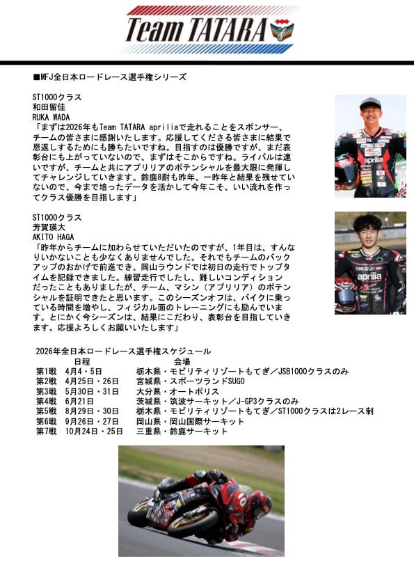 【公式】TeamTATARAaprilia tweet media