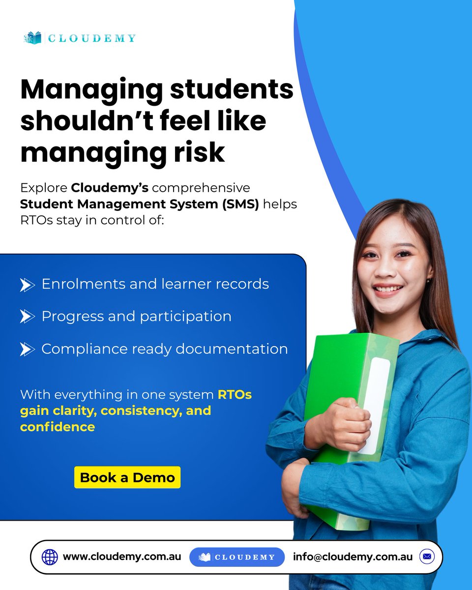 Cloudemy244569's tweet image. For Australian RTOs, student data, progress tracking, and compliance documentation all come with high stakes. 

#Cloudemy #StudentManagementSystem #RTOAustralia #RTOCompliance #VETAustralia #ASQA #AVETMISS #EducationTechnology #EdTechAustralia #RTOManagement #AuditReady