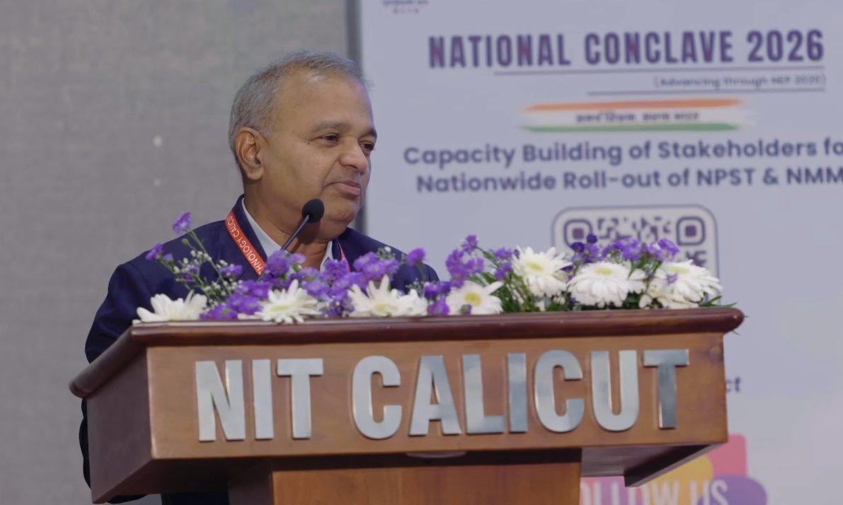 NCTE_Official's tweet photo. #NationalConclave2026 | #समर्थ_शिक्षक_सशक्त_भारत

Professor Prasad Krishna, Director NIT Calicut, delivered an address at National Conclave 2026. He expressed his gratitude to all stakeholders in the 2-day long National Conclave, organized for nationwide roll-out of #NPST &amp; #NMM. https://t.co/oLDSFRceGg