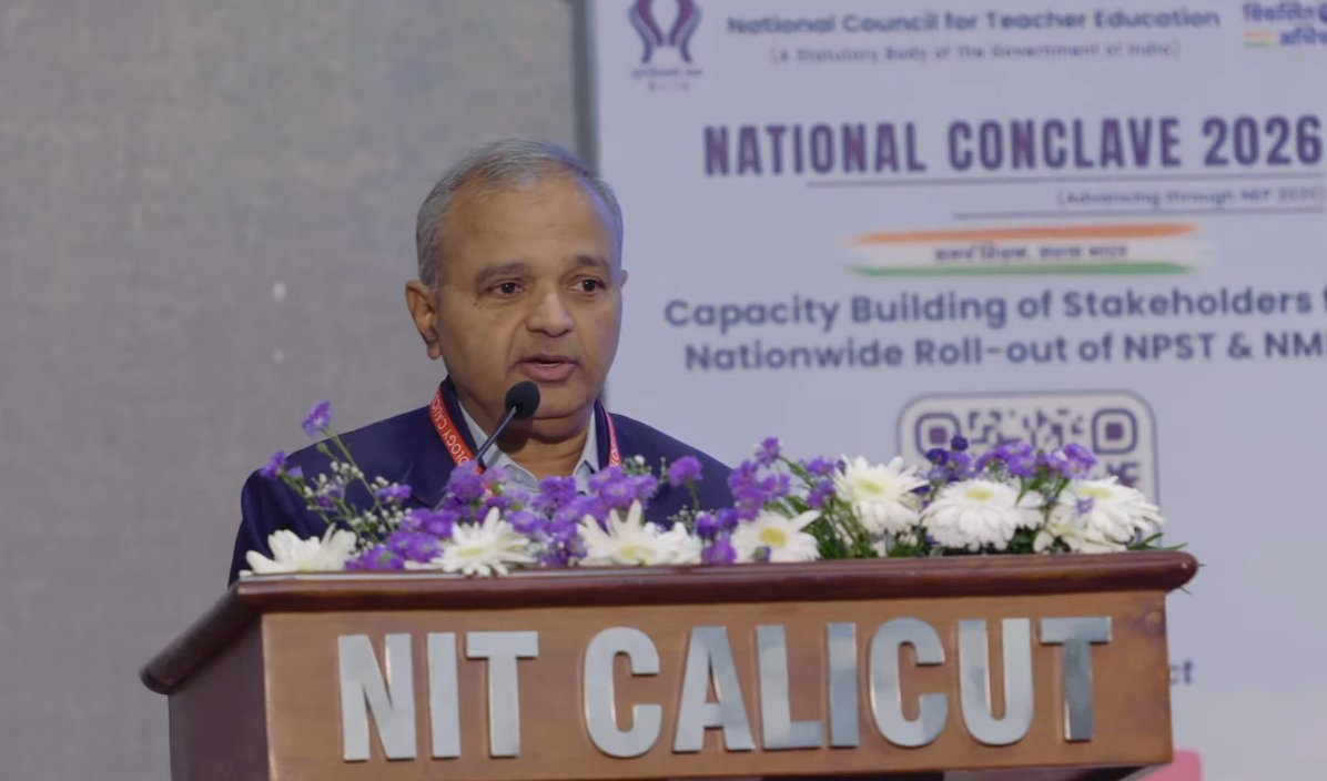 NCTE_Official's tweet photo. #NationalConclave2026 | #समर्थ_शिक्षक_सशक्त_भारत

Professor Prasad Krishna, Director NIT Calicut, delivered an address at National Conclave 2026. He expressed his gratitude to all stakeholders in the 2-day long National Conclave, organized for nationwide roll-out of #NPST &amp; #NMM. https://t.co/oLDSFRceGg