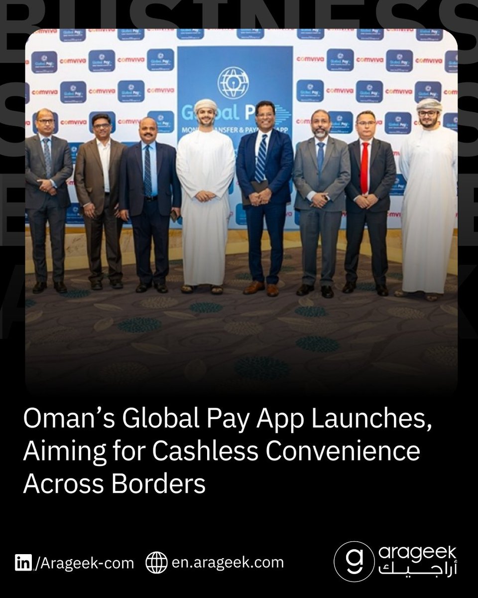 Arageek's tweet photo. Oman moves further towards a cash‑light economy with the launch of Global Pay, a mobile payments app from Global Money Exchange, built on @ComvivaTech  platform.

Chairman Shaikh Sulaiman bin Abdulmalik al Khalili and Comviva CEO Rajesh Chandiramani highlighted security, interoperability and financial inclusion.

#Oman #Fintech #DigitalPayments #MiddleEast
