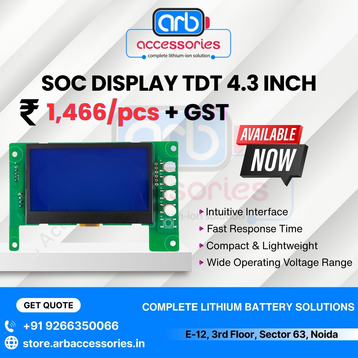 arb_ltd's tweet image. 📊⚡ TDT SOC Displays – Smart &amp;amp; Clear Battery Monitoring

🔹  TDT SOC Display – 4.3 Inch
🔹  TDT SOC Display – 4.3 Inch 
🔹  TDT SOC Display – 7 Inch (With 

🛒 Buy Now: 
store.arbaccessories.in/category/batte…

#Arbaccessorie #SOCDisplay #BatteryMonitoring #EVDisplay #EnergyStorage