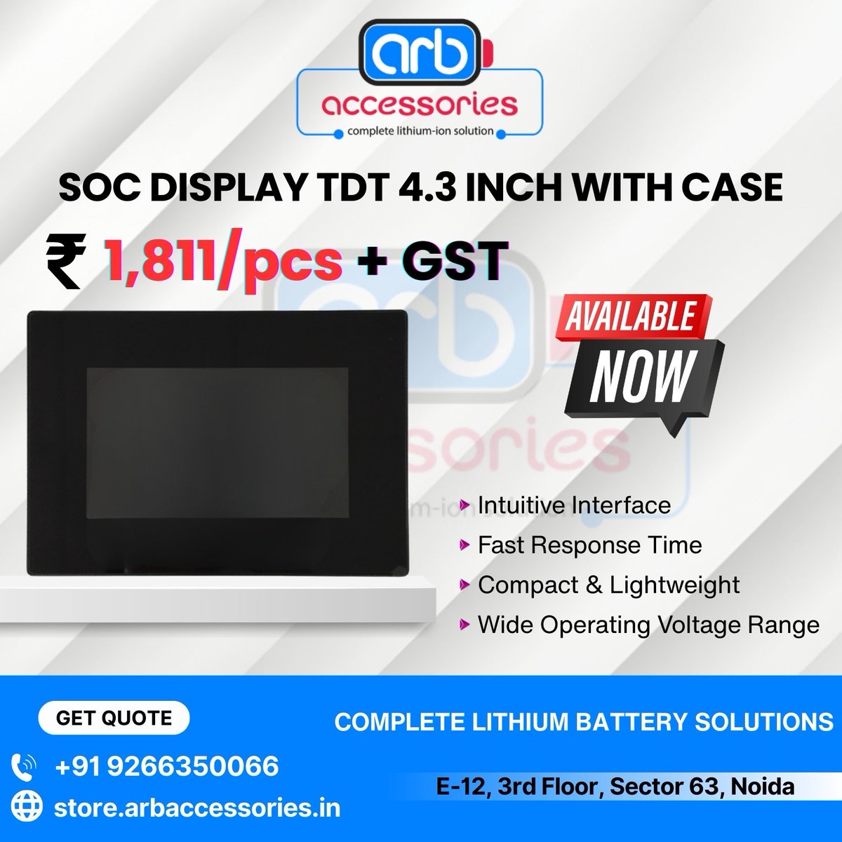 arb_ltd's tweet image. 📊⚡ TDT SOC Displays – Smart &amp;amp; Clear Battery Monitoring

🔹  TDT SOC Display – 4.3 Inch
🔹  TDT SOC Display – 4.3 Inch 
🔹  TDT SOC Display – 7 Inch (With 

🛒 Buy Now: 
store.arbaccessories.in/category/batte…

#Arbaccessorie #SOCDisplay #BatteryMonitoring #EVDisplay #EnergyStorage